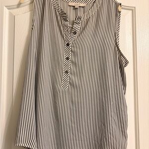 LOFT Sleeveless Black and White Striped Blouse